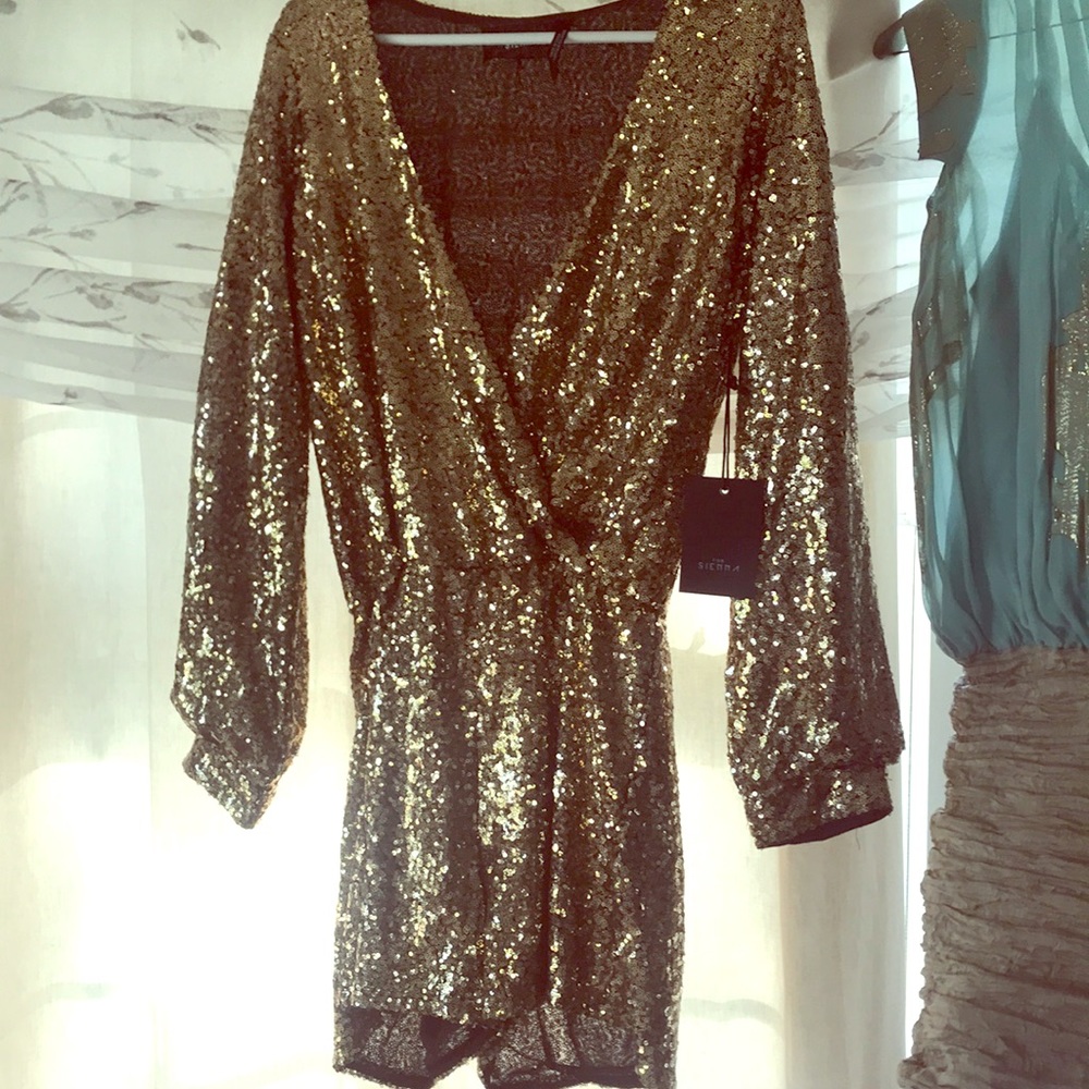 Gold sequin short romper
